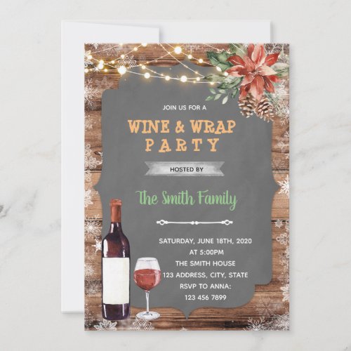 Christmas wine and wrap theme party invitation