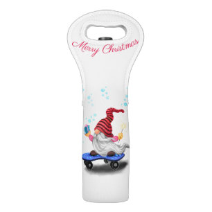 Christmas Wine Bag with Skater Gnome with Gifts