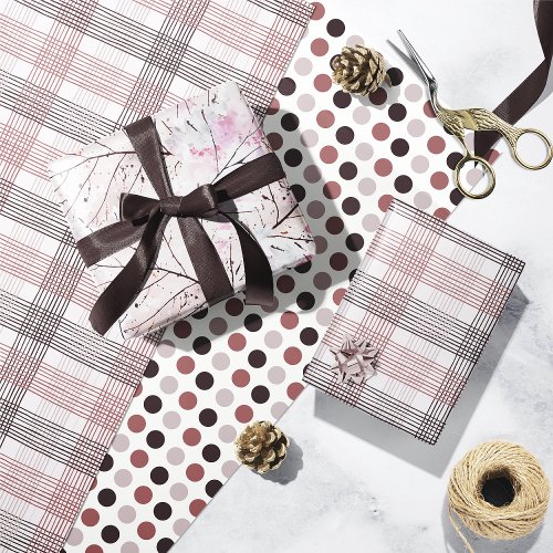 Christmas Wine Berry Gray Rose Abstract Plaid Wrapping Paper Sheets