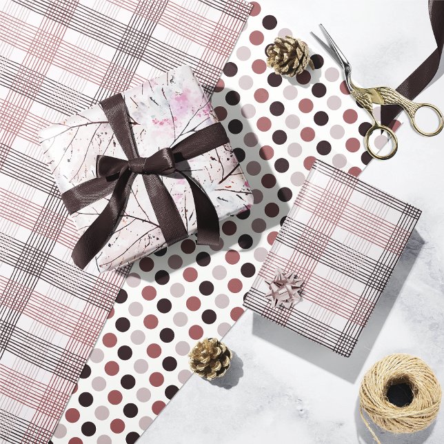 Christmas Wine Berry Gray Rose Abstract Plaid Wrapping Paper Sheets (Creator Uploaded)