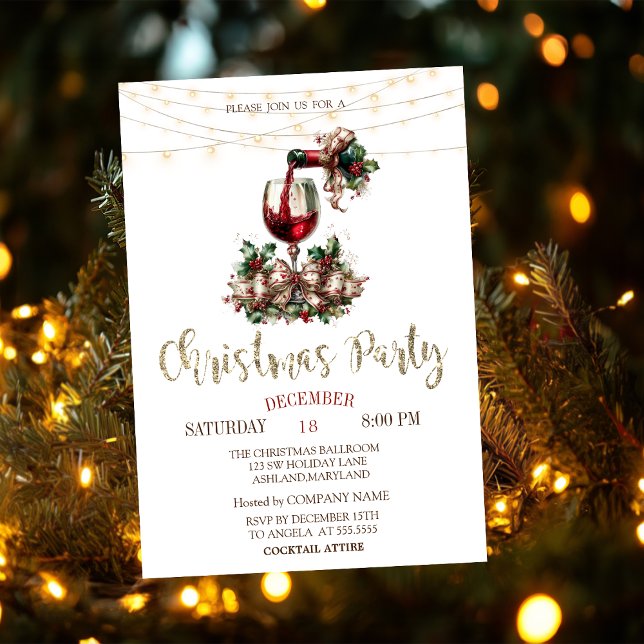  Christmas Wine Bottle Glass Company Party   Invitation (Creator Uploaded)