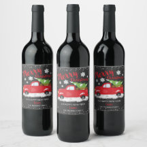 Christmas Wine Bottle Label Ute Red