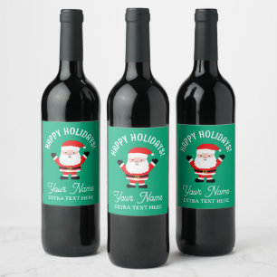 Christmas wine bottle labels with Santa cartoon