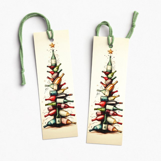 Christmas Wine Bottle Tree Holiday Bookmark (Christmas Wine Bottle Tree Holiday Bookmark by PiggyPrint Stickers.)