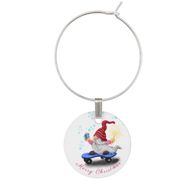 Christmas Wine Charm Gift Skater Gnome with Gifts (Second Charm)