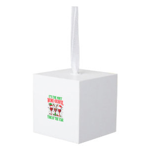 Christmas Wine-Derful Red Wine Design Cube Ornament
