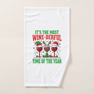 Christmas Wine-Derful Red Wine Design Hand Towel