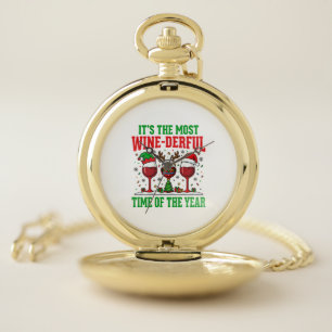 Christmas Wine-Derful Red Wine Design Pocket Watch