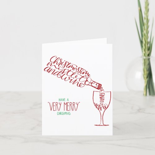 Christmas Wine  Elegant Script Definitely Wine Holiday Card