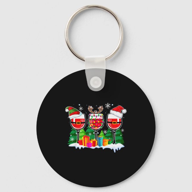 Christmas Wine - Funny Reindeer Santa Xmas Alcohol Keychain (Front)