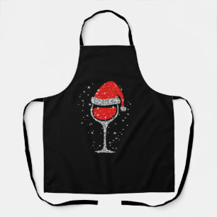 Christmas Wine Glass Snowflakes Santa Hat Red Wine Apron