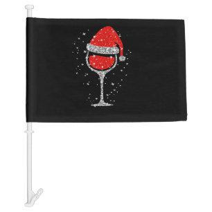 Christmas Wine Glass Snowflakes Santa Hat Red Wine Car Flag