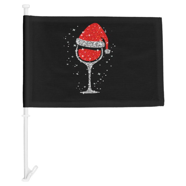 Christmas Wine Glass Snowflakes Santa Hat Red Wine Car Flag (Front)