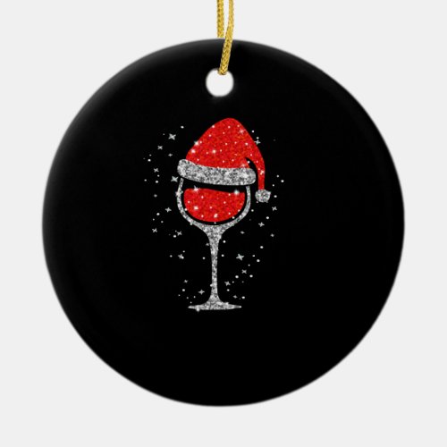 Christmas Wine Glass Snowflakes Santa Hat Red Wine Ceramic Ornament