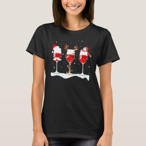 Christmas Wine Glasses Reindeer Santa Boy Girl T_Shirt