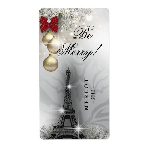 Christmas Wine Label Paris Eiffel Tower