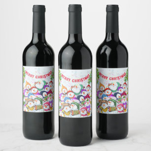 Christmas Wine Labels Happy Snowman Party Funny