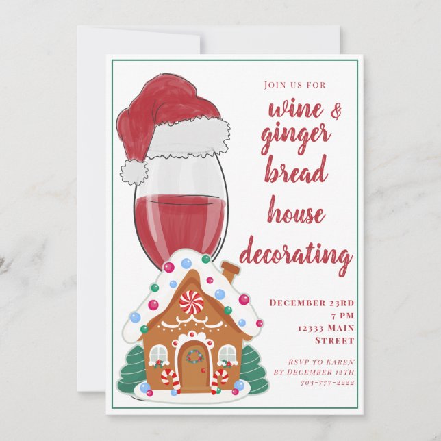 Christmas Wine Moms  Gingerbread Houses Kids  Invitation (Front)