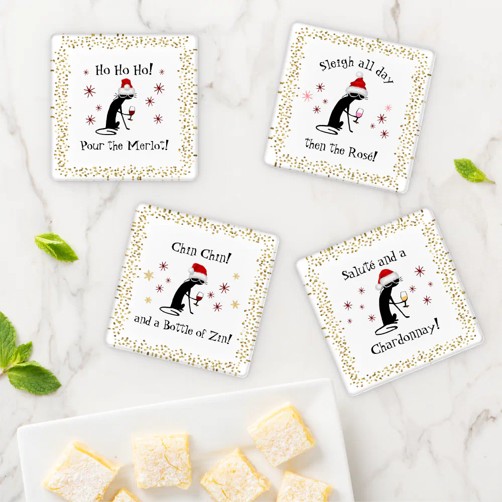 Christmas Wine Quotes Cabernet Cat Coaster Set