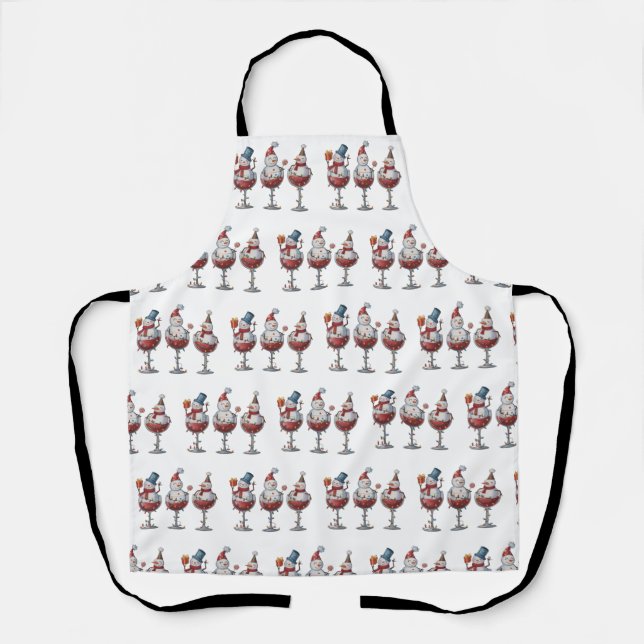 Christmas Wine Snowmen Holiday Spirits Xmas Apron (Front)