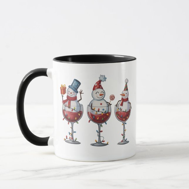 Christmas Wine Snowmen Holiday Spirits Xmas Mug (Left)