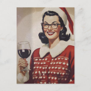 Christmas Wine Vintage Woman Postcard