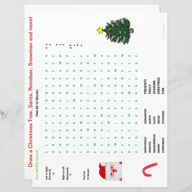 Christmas Winter 15 Word Search Doodle Sheets (Front/Back)