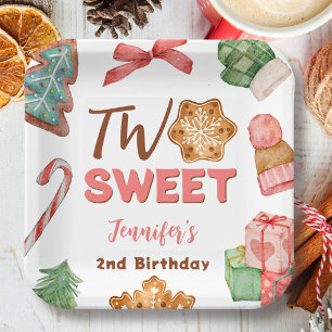 Christmas Winter 2nd Birthday Girl Cute Cookie Paper Plates