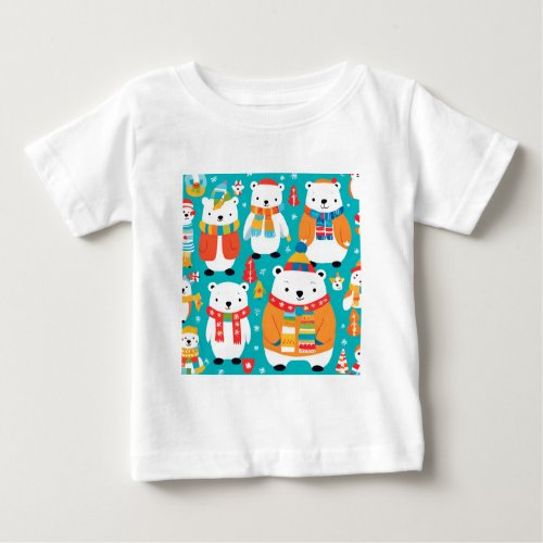 Christmas Winter Animal Party Pattern Baby T_Shirt