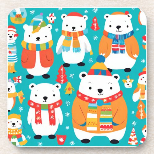 Christmas Winter Animal Party Pattern Beverage Coaster