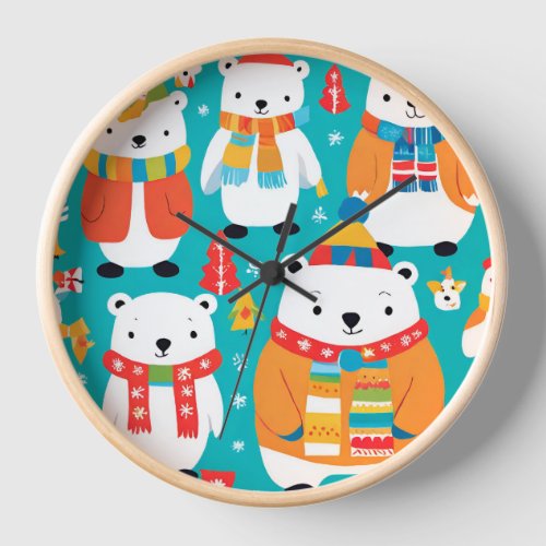 Christmas Winter Animal Party Pattern Clock