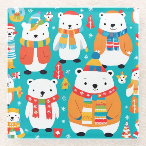 Christmas Winter Animal Party Pattern Glass Coaster