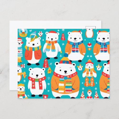 Christmas Winter Animal Party Pattern Holiday Postcard