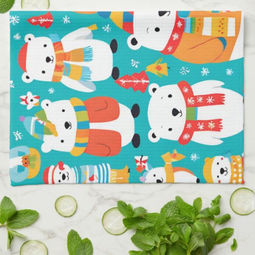 Christmas Winter Animal Party Pattern Kitchen Towel