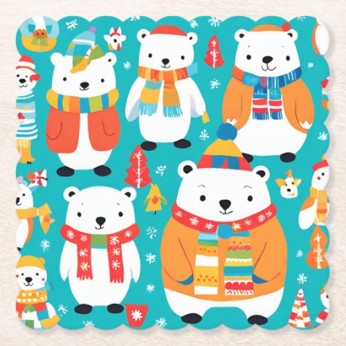 Christmas Winter Animal Party Pattern Paper Coaster