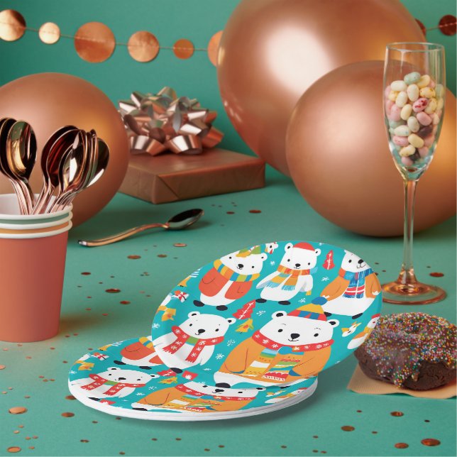 Christmas Winter Animal Party Pattern Paper Plates (Multi)