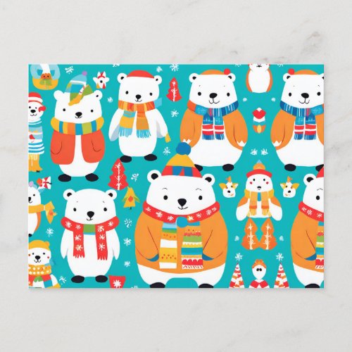 Christmas Winter Animal Party Pattern Postcard