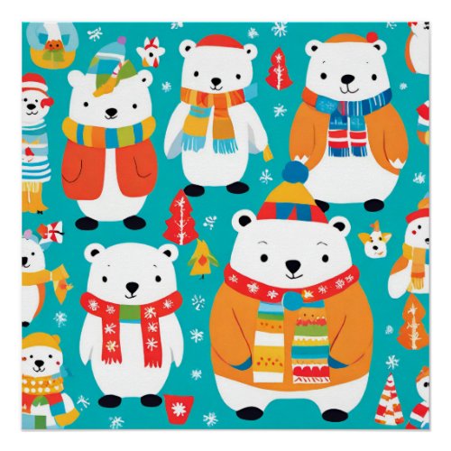 Christmas Winter Animal Party Pattern Poster