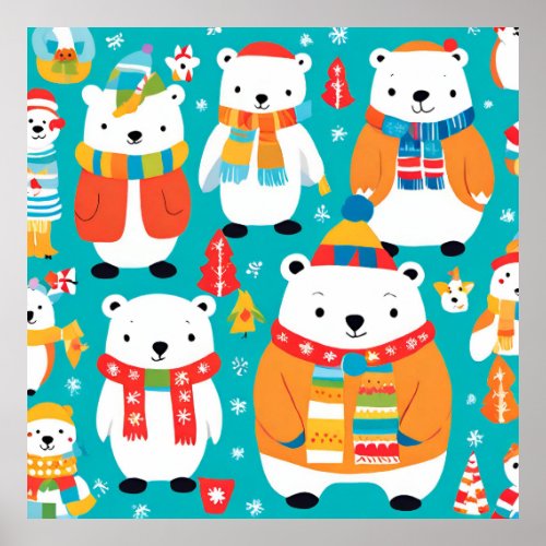 Christmas Winter Animal Party Pattern Poster