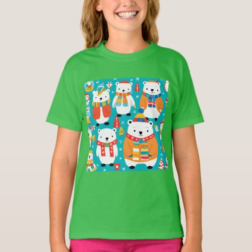 Christmas Winter Animal Party Pattern T_Shirt