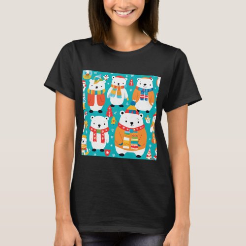 Christmas Winter Animal Party Pattern T_Shirt