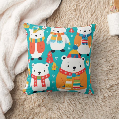 Christmas Winter Animal Party Pattern Throw Pillow