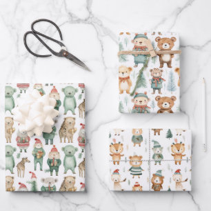 Christmas Winter Animals in Sweaters Wrapping Paper Sheets