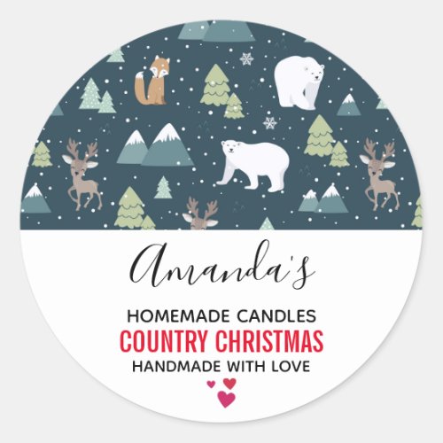 Christmas Winter Animals Rustic Pattern Candle Classic Round Sticker