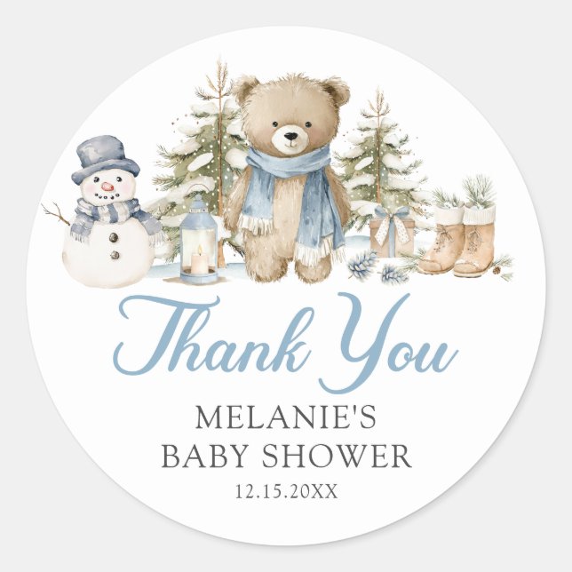 Christmas Winter Baby Shower Favor Classic Round Sticker (Front)