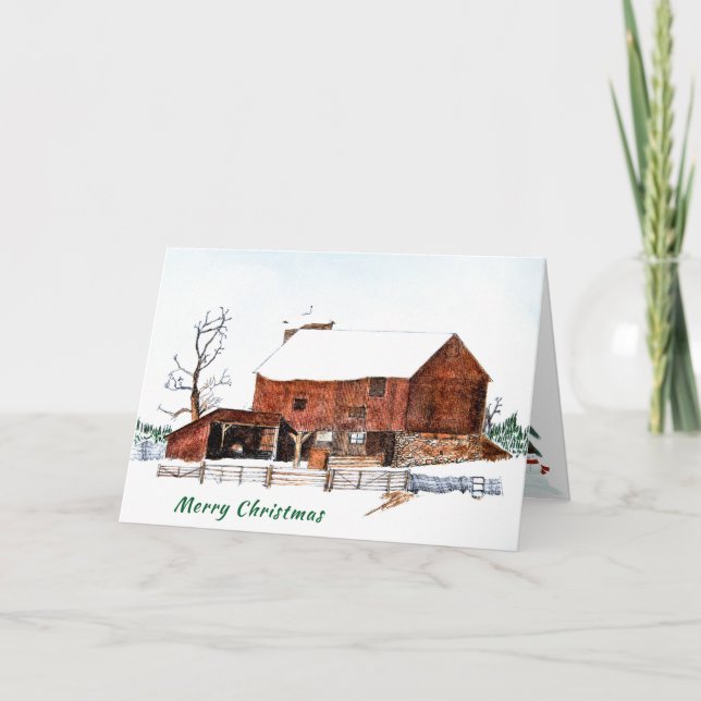 Christmas Winter Barn Painting Card (Front)