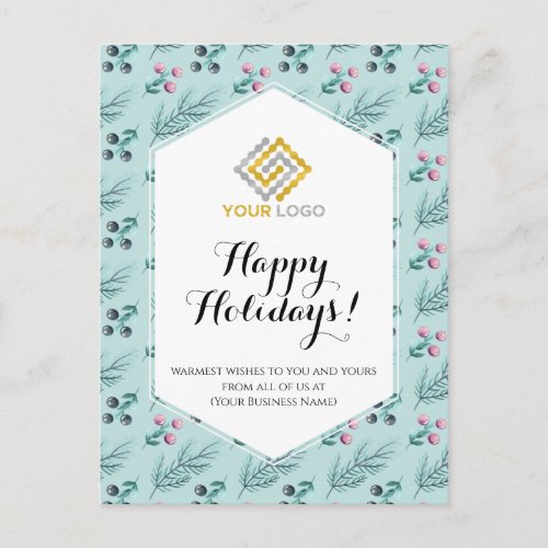 Christmas Winter Berries Greenery Logo Business Postcard