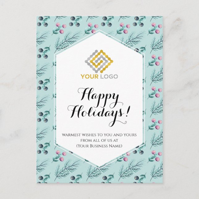 Christmas Winter Berries Greenery Logo Business Postcard (Front)