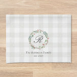 Christmas Winter Berries Wreath Family Name Kitchen Towel<br><div class="desc">Custom-designed kitchen hand towel for the holiday season featuring personalized family name with watercolor Christmas wreath design on farmhouse style buffalo check pattern.</div>