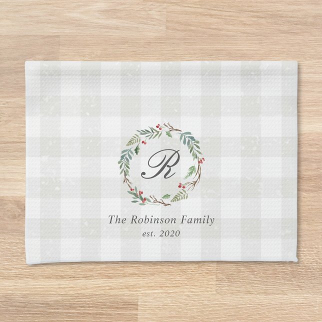 Christmas Winter Berries Wreath Family Name Kitchen Towel (Creator Uploaded)